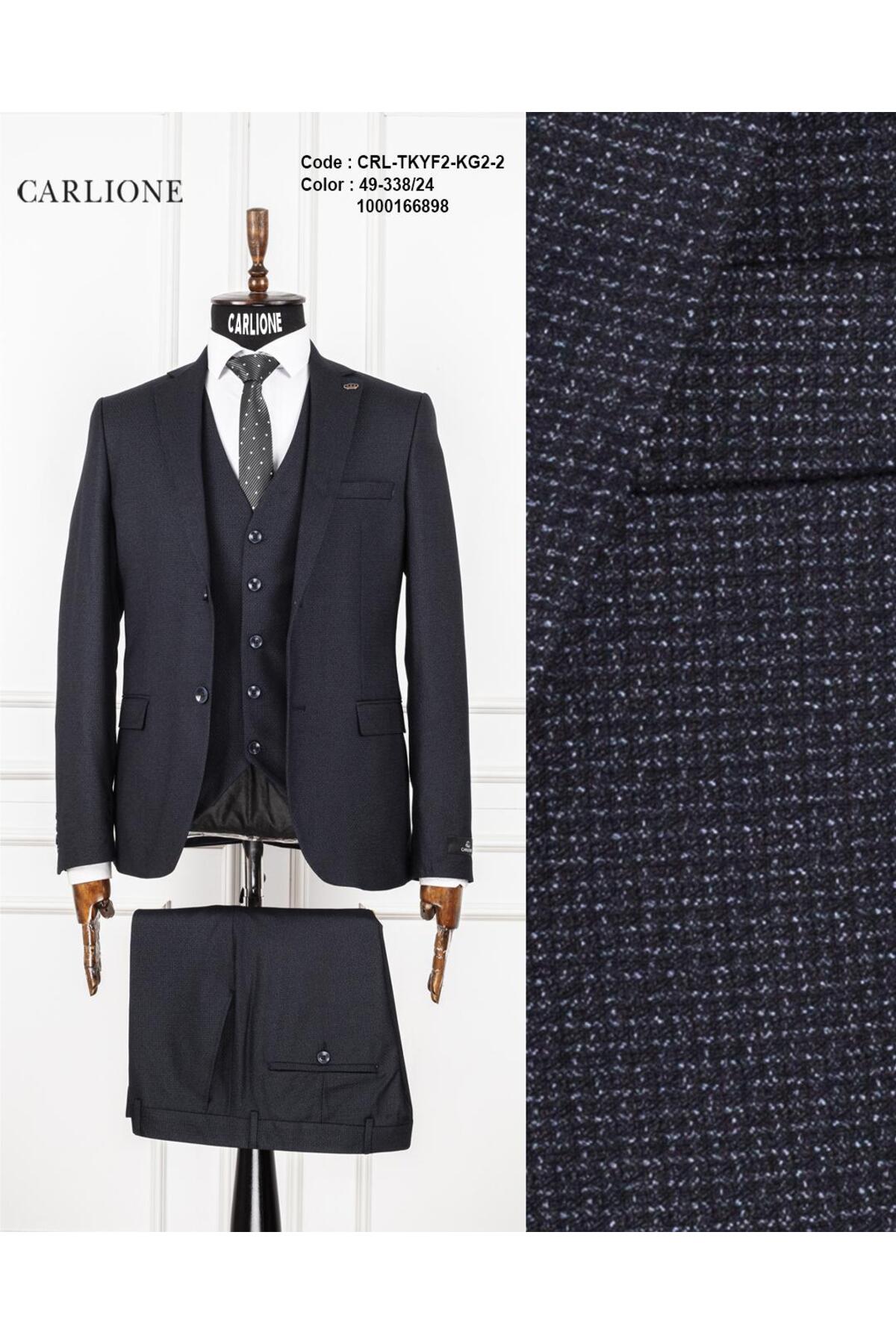 CARLIONE Fabio Cassel Slim Fit Yelekli Takım Elbise, Modern Kesim Premium Seri