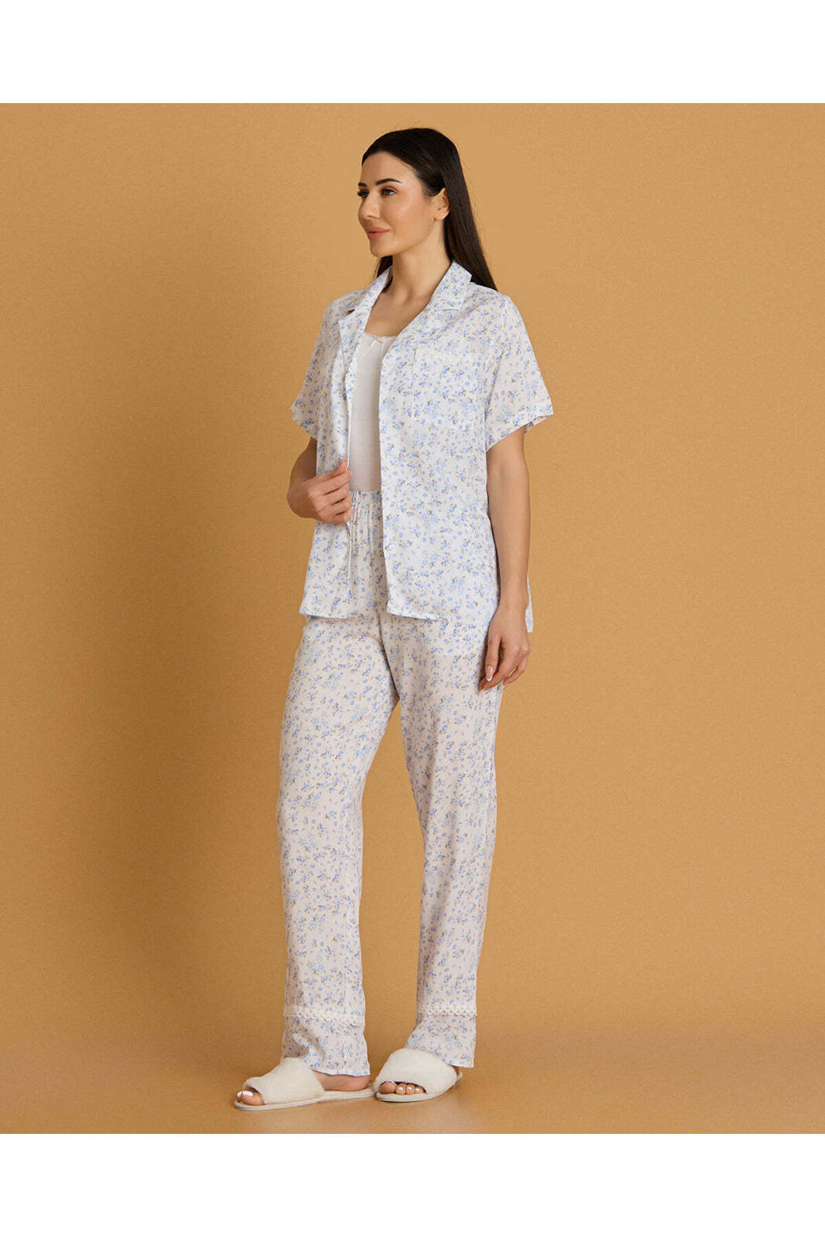 REDTAG Women White Printed Classic Pyjama Set