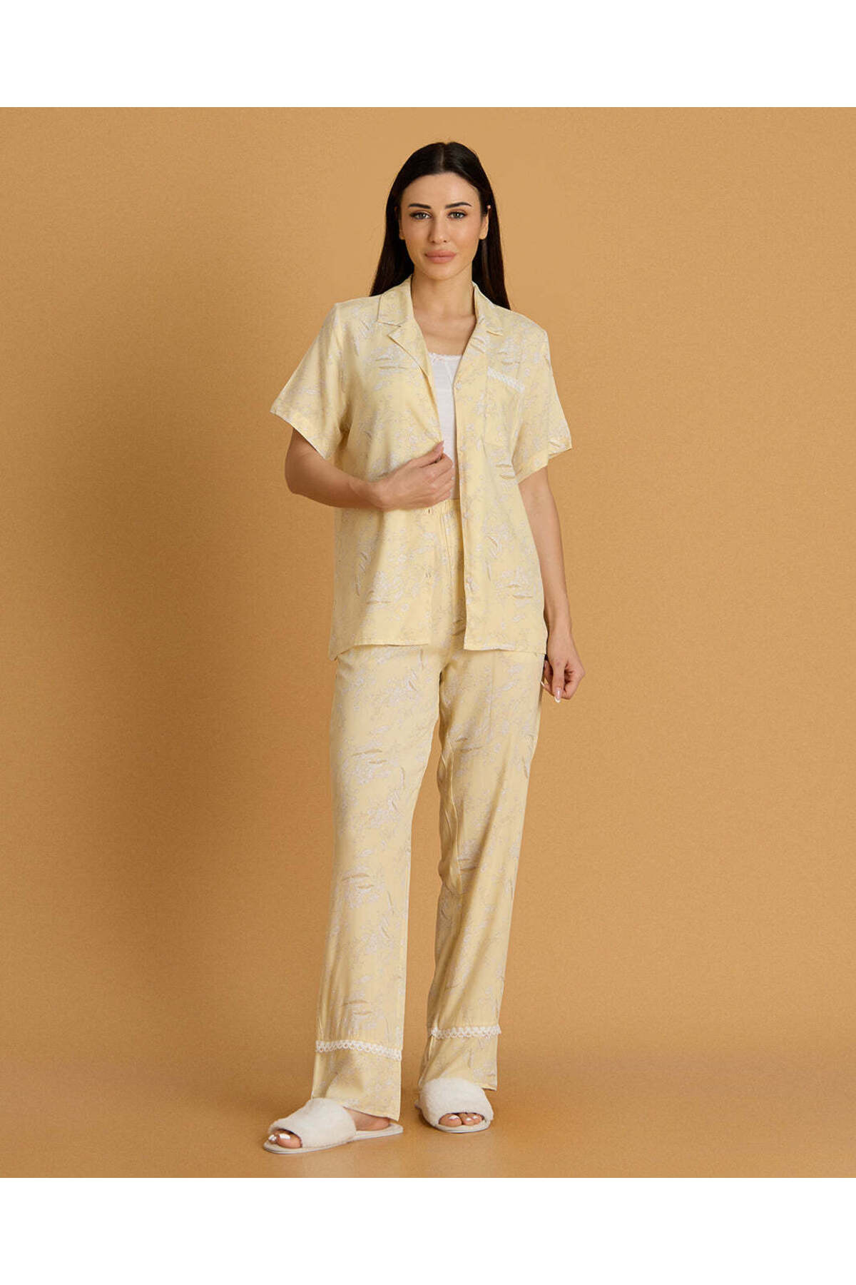 REDTAG Women Yellow Printed Classic Pyjama Set