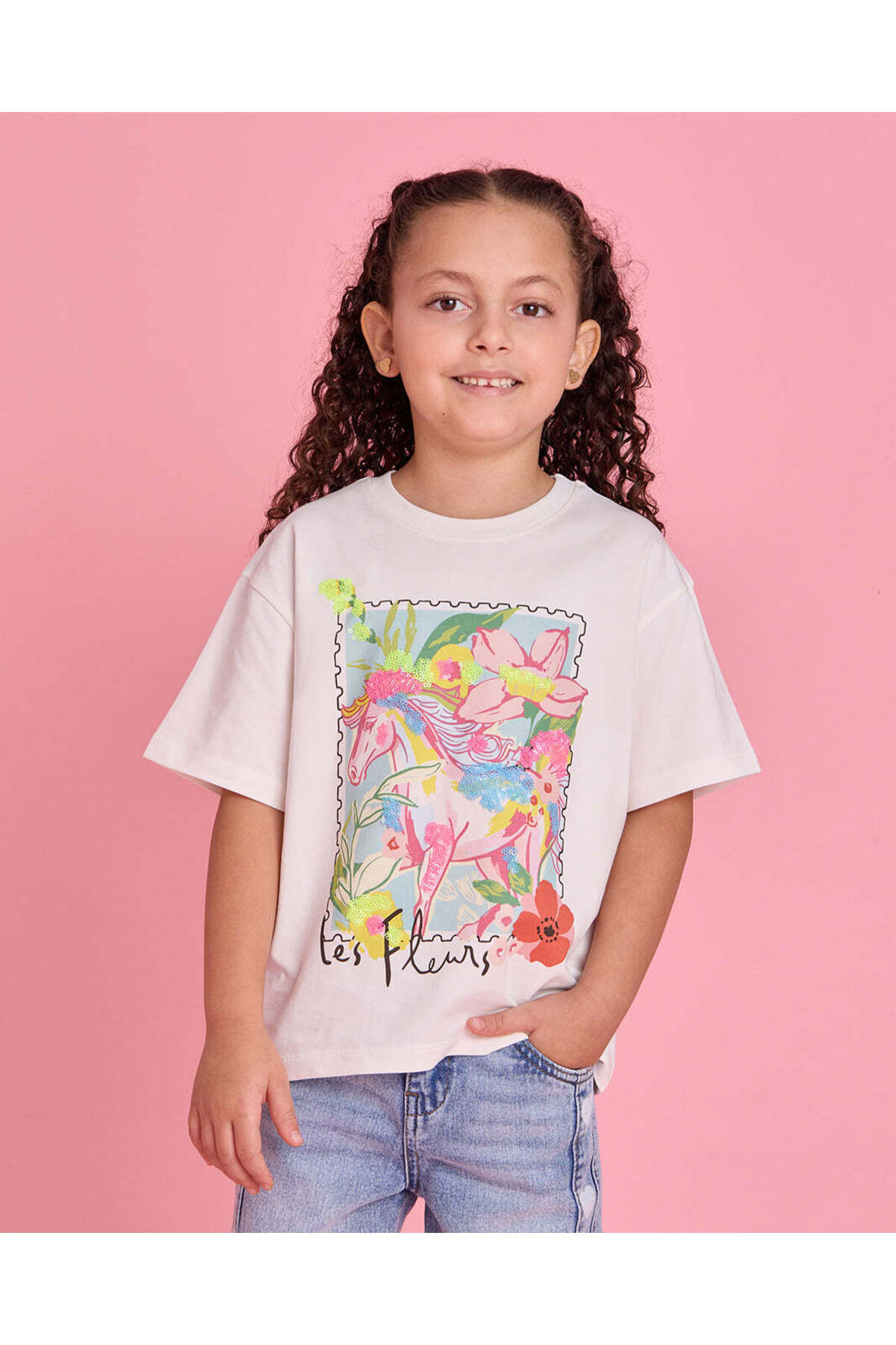 REDTAG Girls White Printed T-Shirt