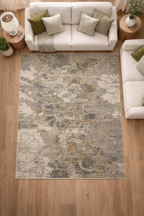 Dünya Halı Outlet Bloom Collection %100 Degrade Polyester Floral Vintage Doku...