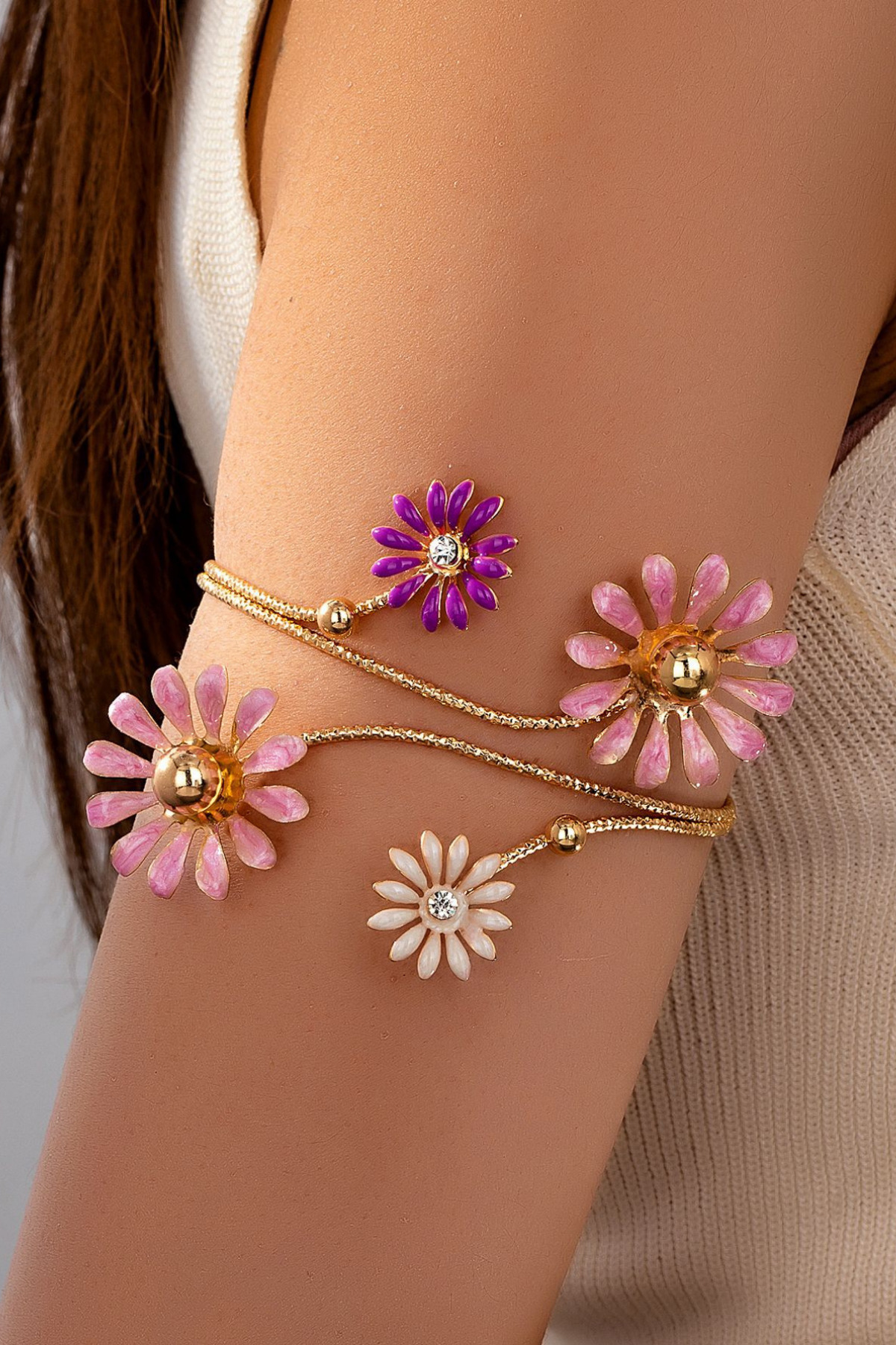 Flower Themed Armcuff Gold Women's Pazu Bracelet