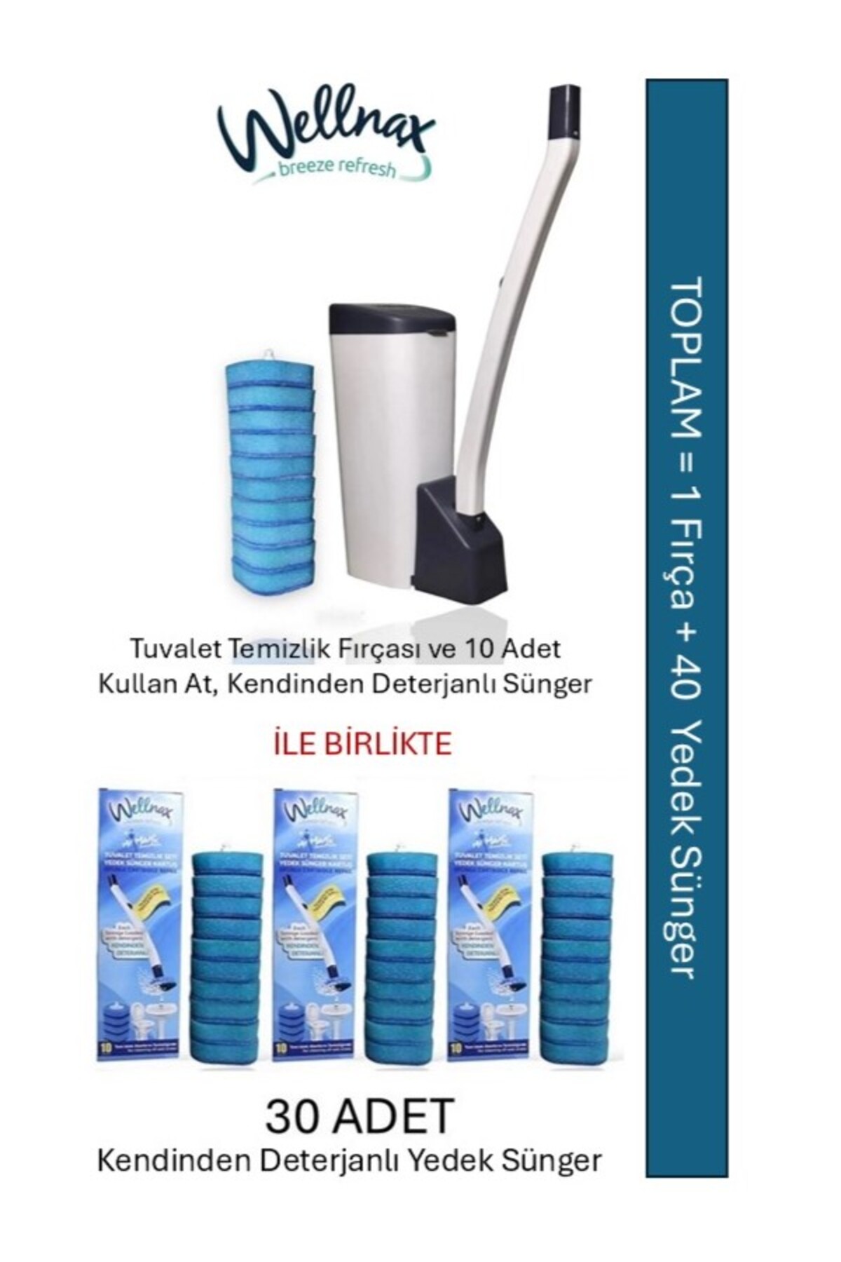 Wellnax , Süngerli Tuvalet Temizlik Seti (1 Adet) + Kendinden