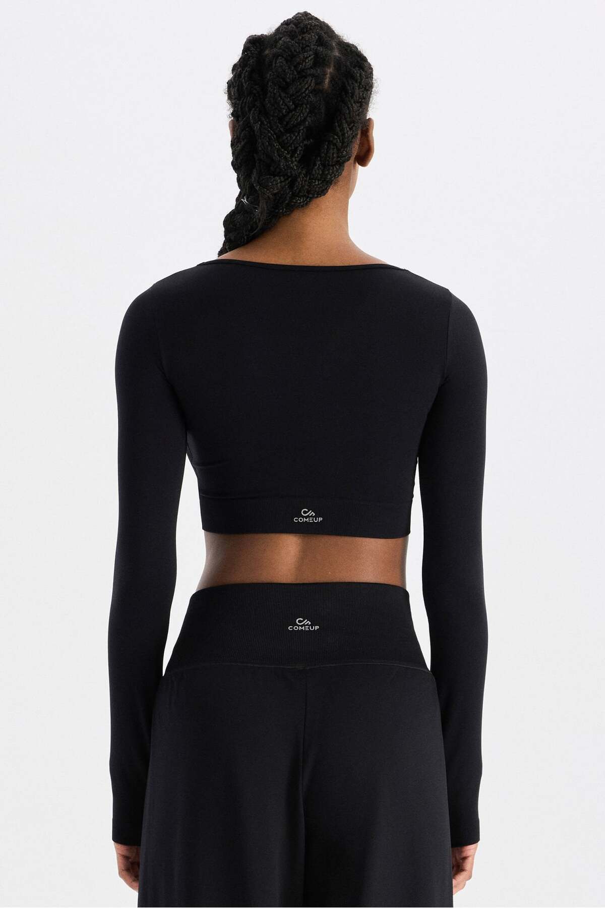 COMEUP V Yaka Ekstra Soft Crop Top Siyah görsel 3