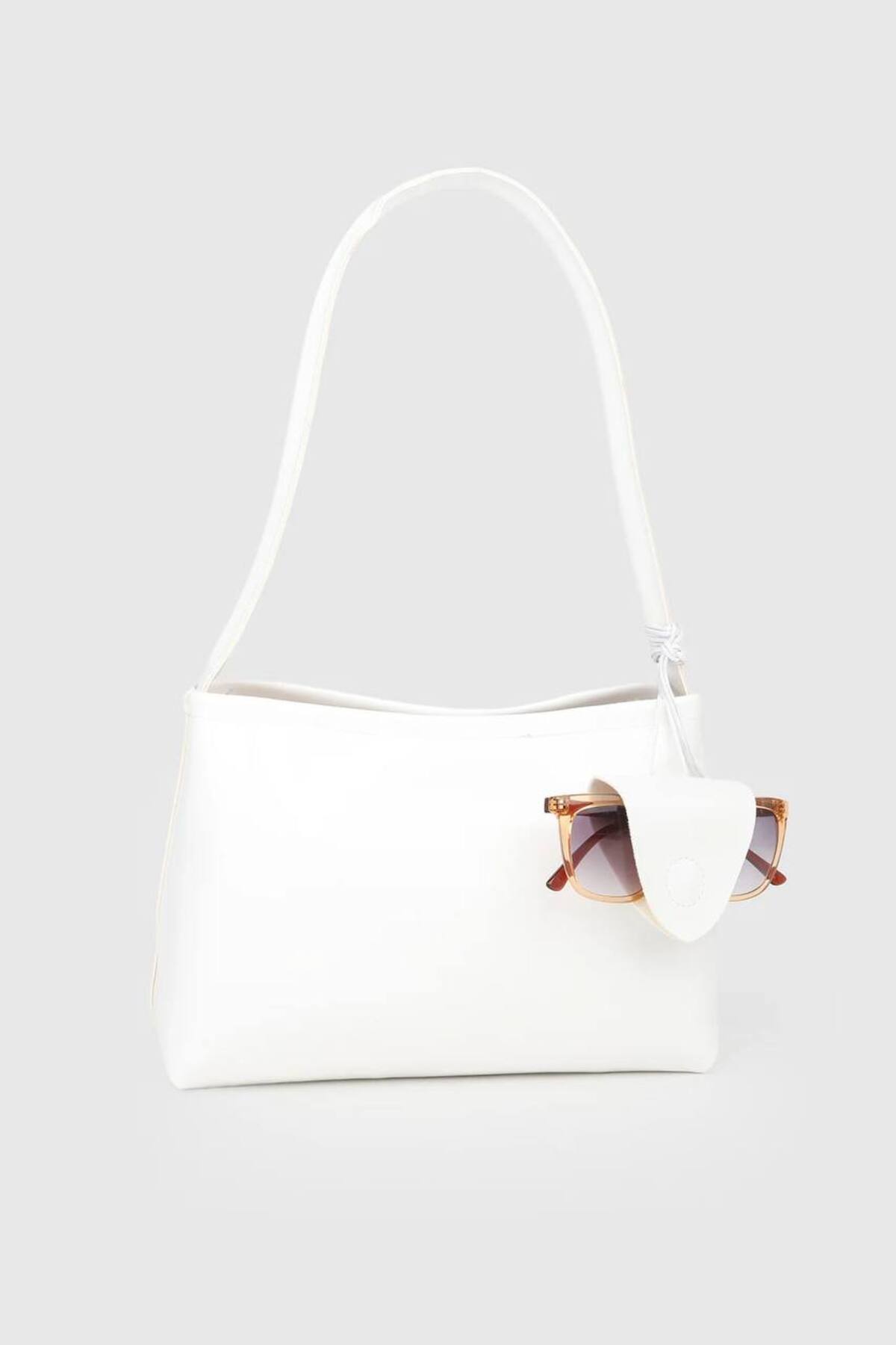 White AURA Women's Handbag and Shoulder Bag with Eyewear Detail görünüm 2
