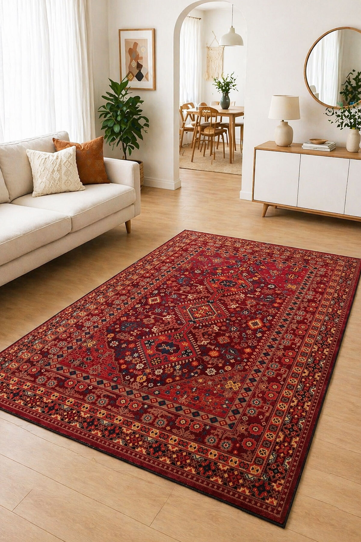 Digital Anti-Slip Washable Red Ethnic Vintage Living Room Rug Kitchen Carpet Runner