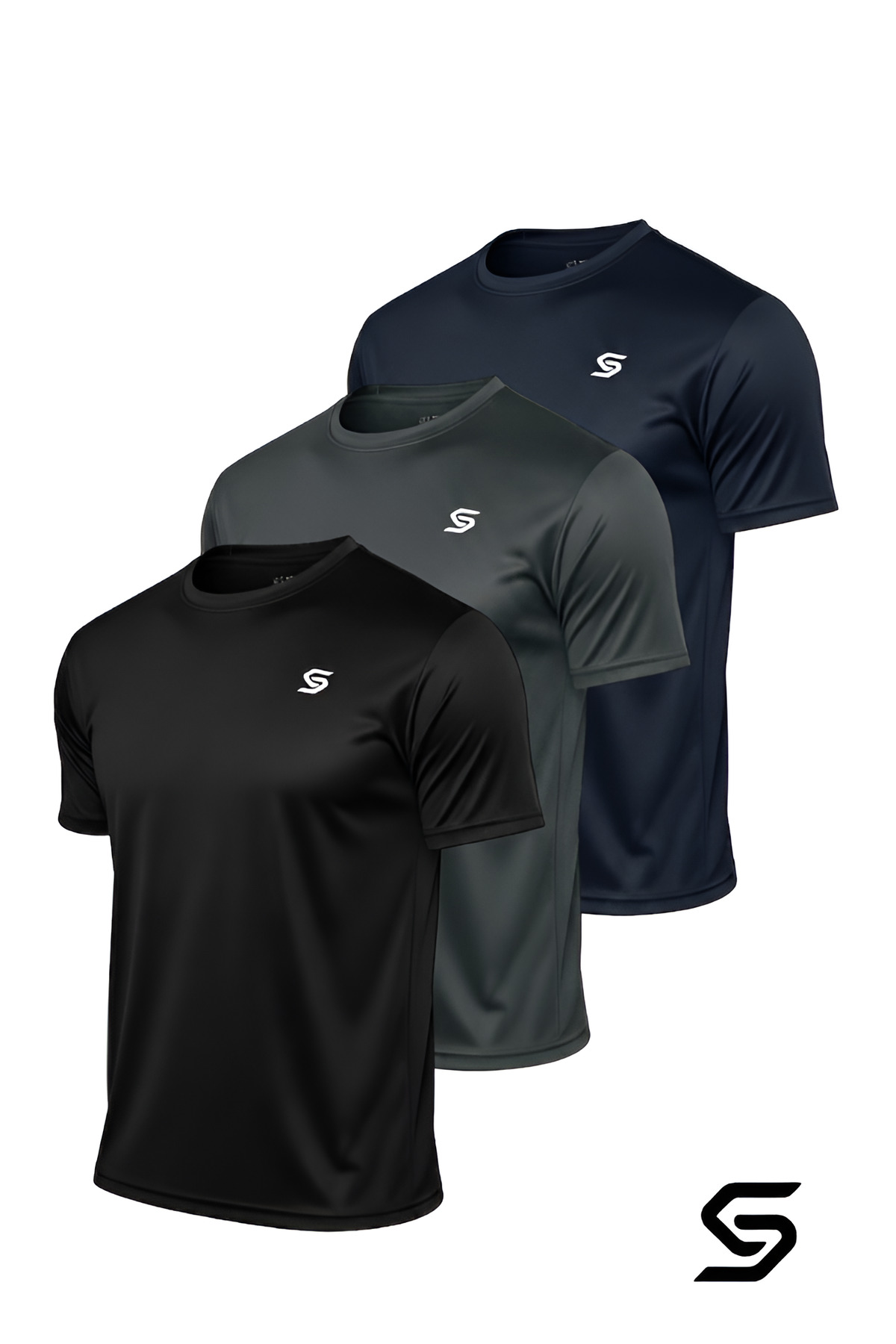 Sapeur 3'lü Paket Erkek Renkli Spor Tişört- Slim Fit Antrenman Üstü