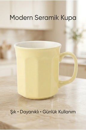 Shuvae Pastel Sarı Seramik Kupa 270 ml – Modern Tasarım Kahve & Çay Bardağı