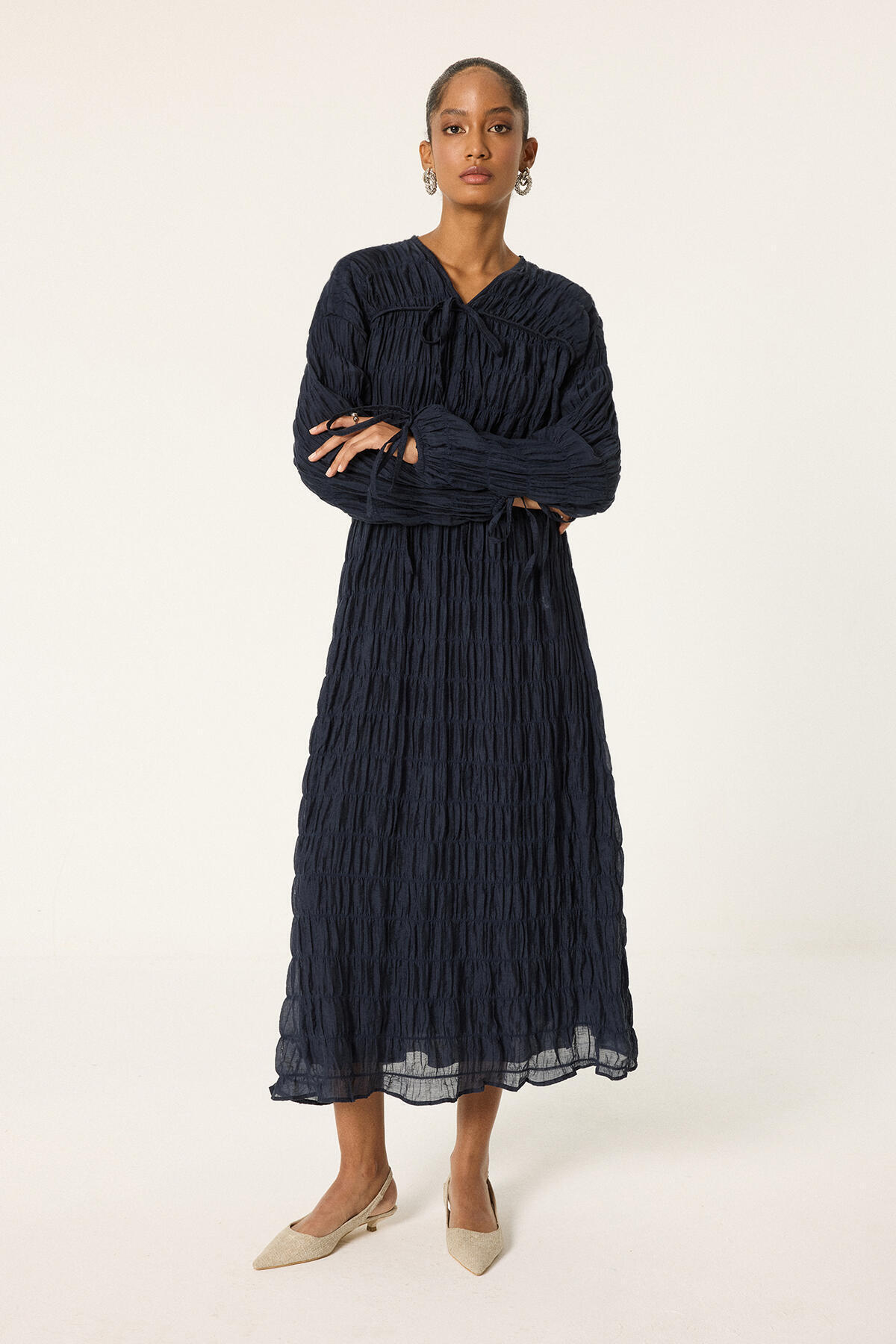 Touche Prive BALLOON SLEEVE GREATED DRESS- Trendyol