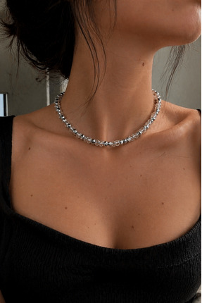 LuneraBag Parlak Kristal Taşlı Kadın Kolye – Premium Boncuk Choker Kolye Zari...