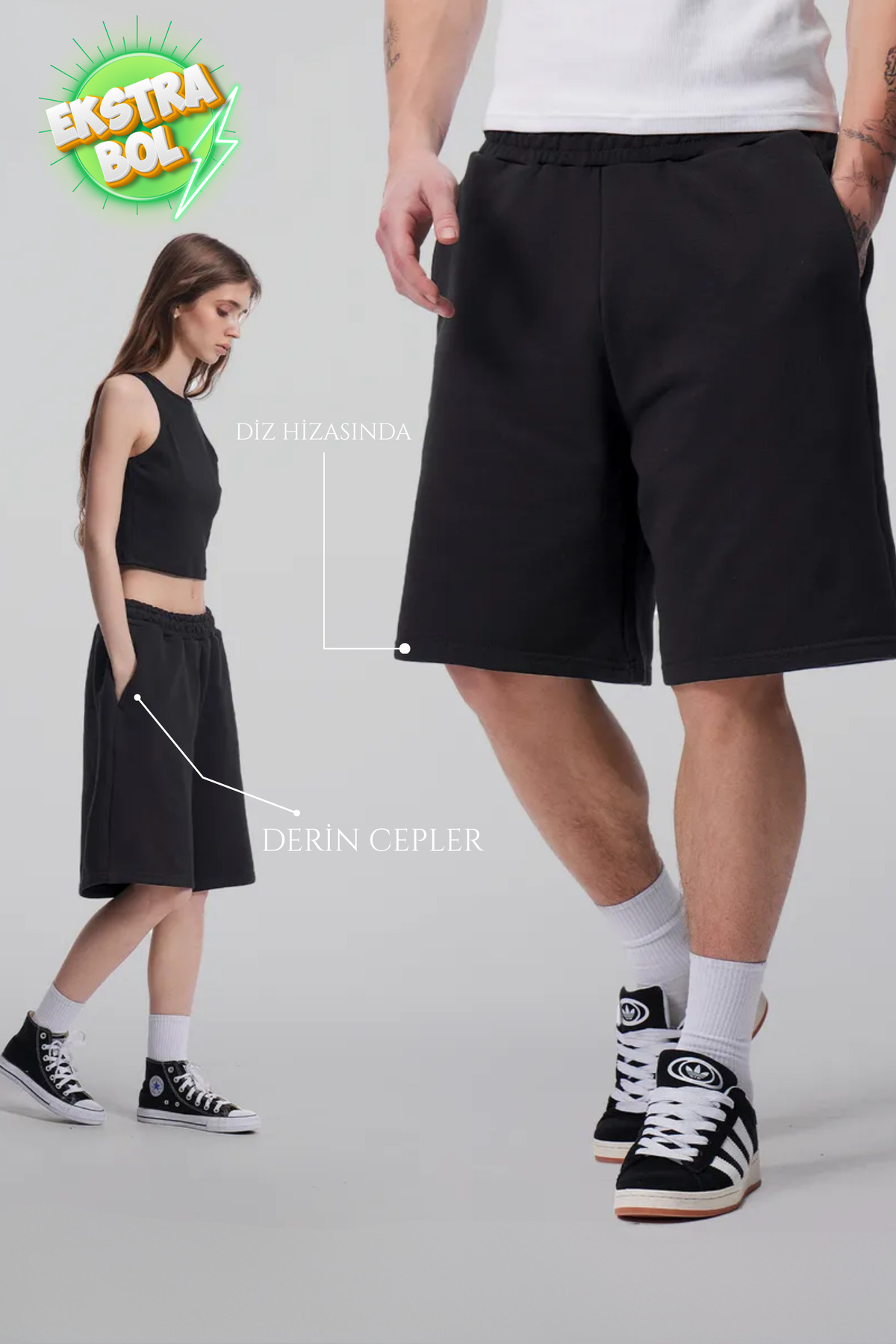 vladivosto Ekstra Bol Unisex Cepleri Derin Bermuda Büyük Beden Oversize Beli Lastikli Baggy Yazlık Şort