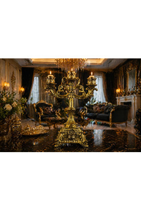 ELMART Altın Sarısı 3 Kollu Metal Şamdan - Antik Vintage Görünümlü Salon ve M...