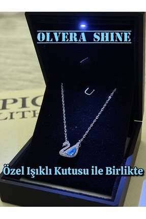 olvera shine 316L Çelik Silver Mavi Kuğulu Swan Kolye