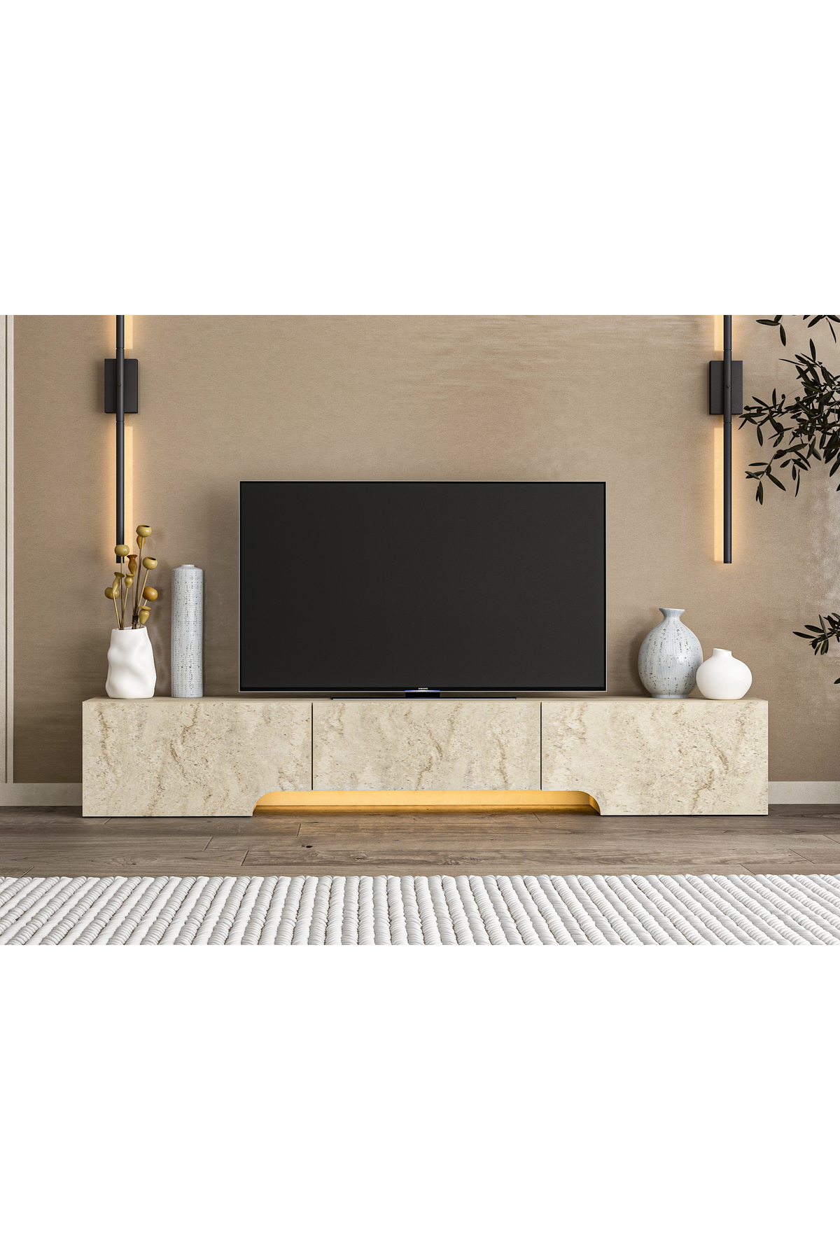 Saori Led 180cm TV Stand, TV Unit, Travertine