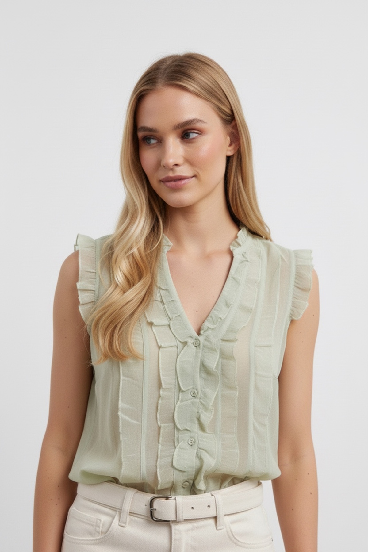 Women's Transparent Ruffle Blouse