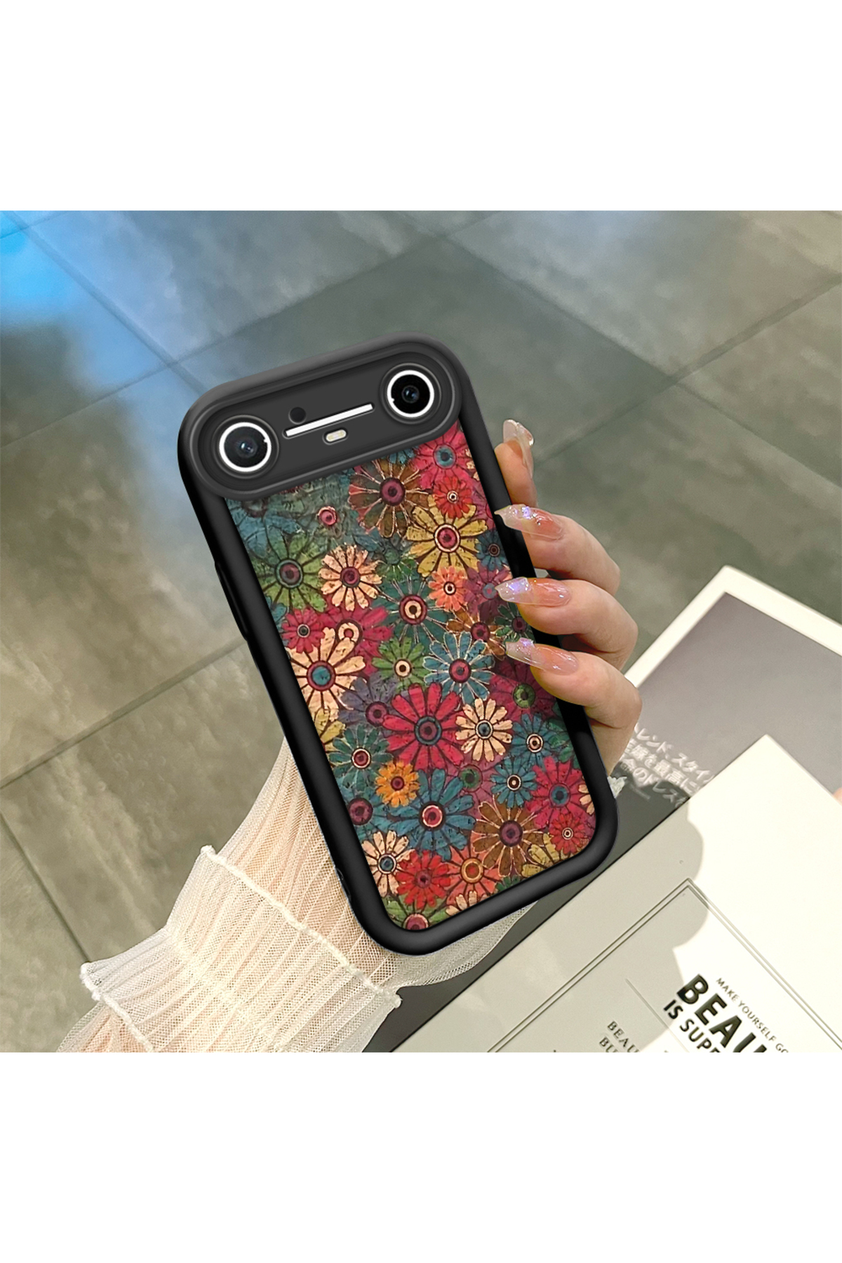 Black Silicone Stylish Print Case with Tecno Spark Slim/Pova Slim Compatible Shockproof Camera Protection