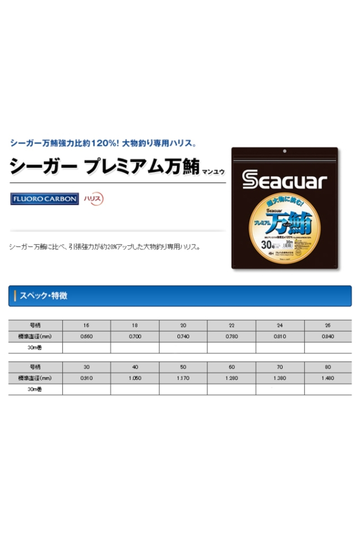 Seaguar Manyu Premium Fluorocarbon 30m #30 - 0.910mm - 90lb [1]