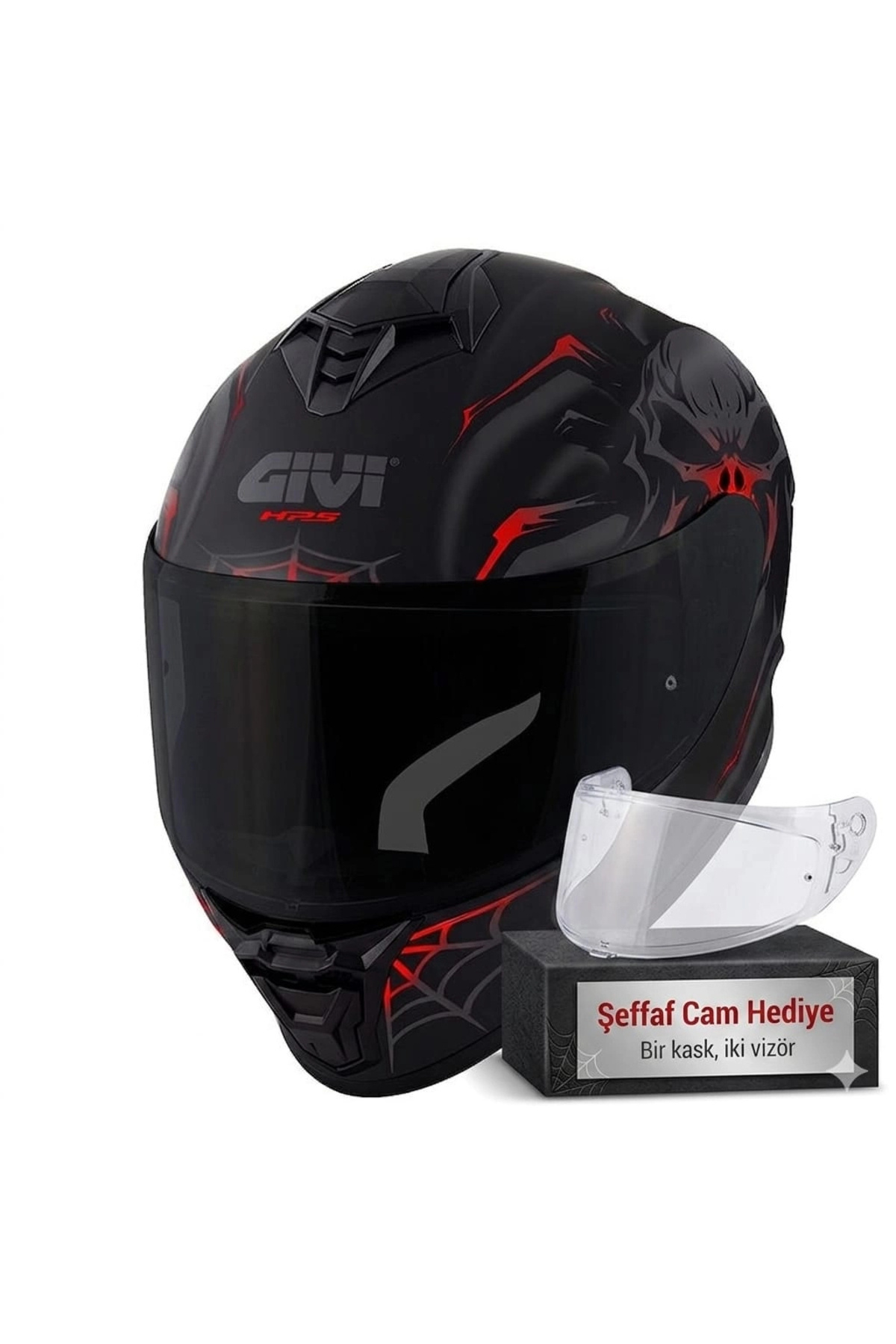 Givi 50.X ARACHNO MAT SİYAH-KIRMIZI KAPALI KASK (SİYAH CAM+ŞEFFAF