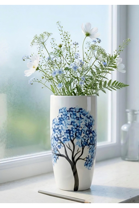 HOMİNG Sienna Dekoratif Ağaç Motifli Seramik Saksı 24 cm