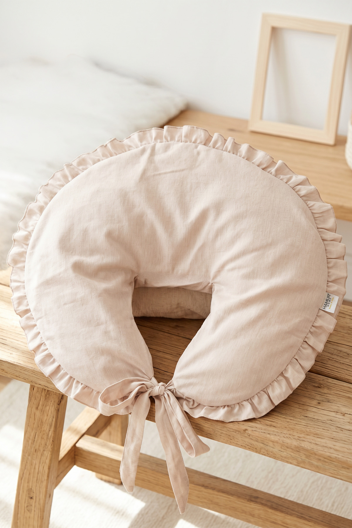 Zippered Double Sided Ruffle Newborn Pregnant Mother Baby Breastfeeding Pillow Case Beige