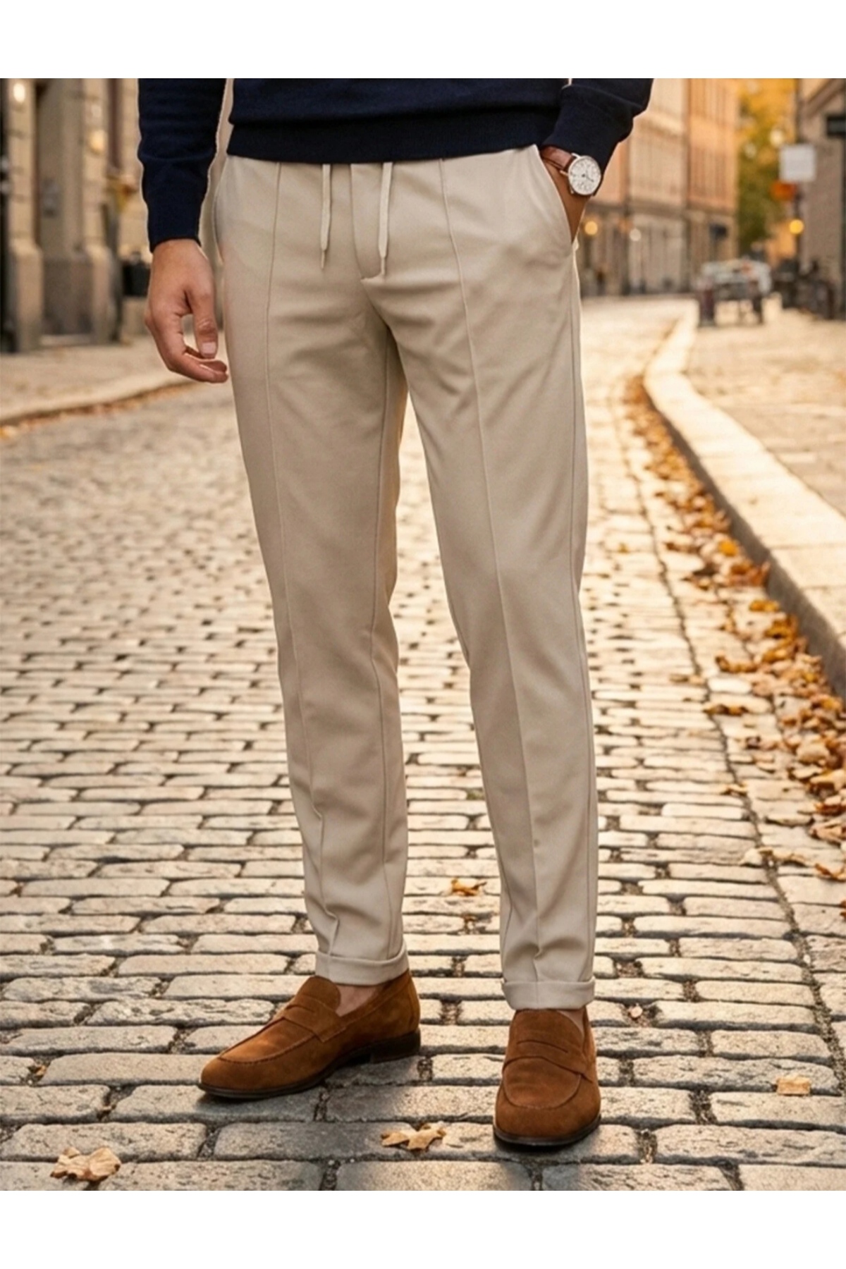 Malkan Men's Lycra Side Adjustable Elastic Waist Jogger Pants Cream