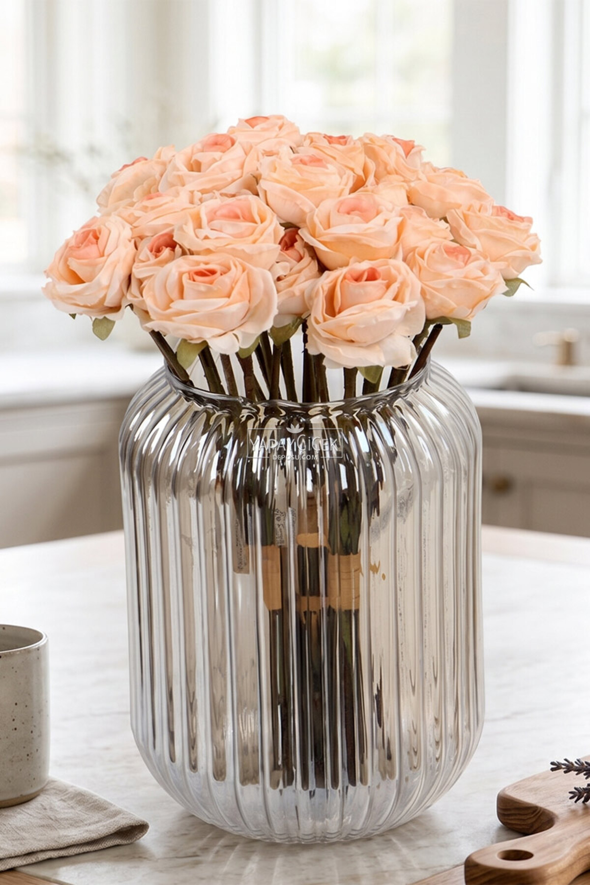 Artificial Flower 9-Piece Aqua Rose Bouquet 26 cm Salmon
