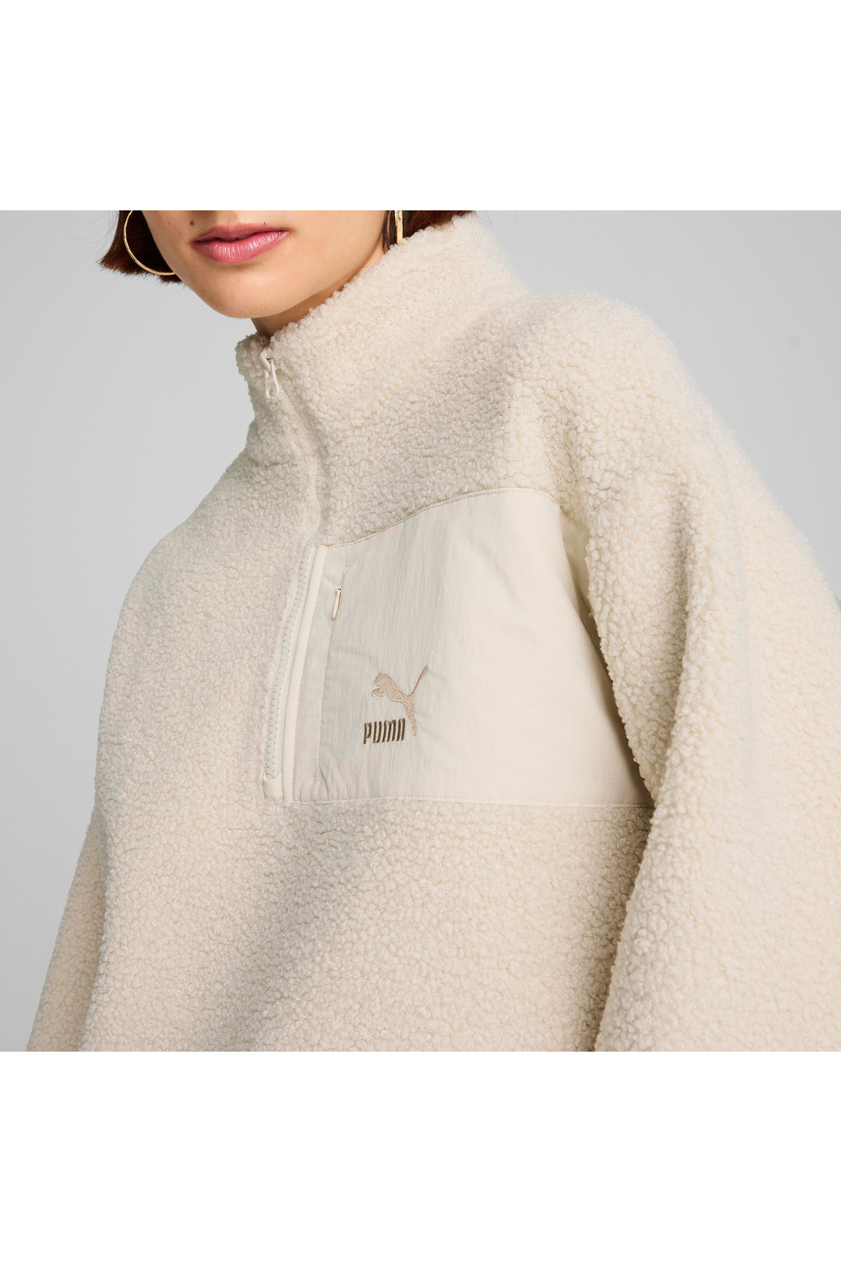 Puma Classics Winterized Half-Zip Kadın Krem Polar Sweatshirt görsel 7