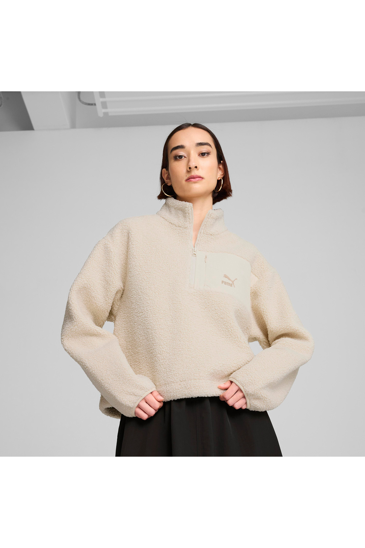 Puma Classics Winterized Half-Zip Kadın Krem Polar Sweatshirt