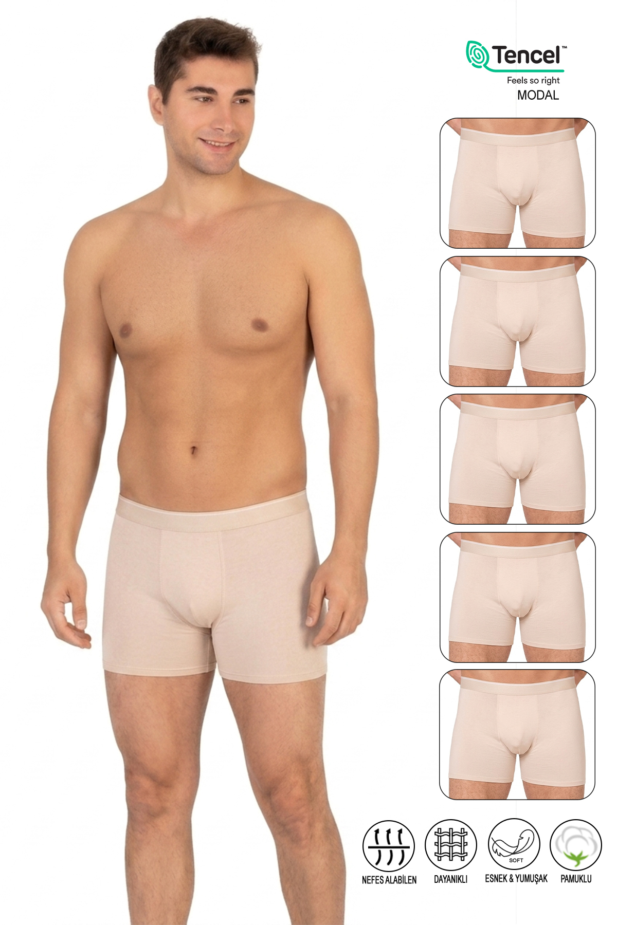 Özkan 11256 5-Pack Men's Premium Fabric Modal Cotton Flexible Soft Boxer Shorts
