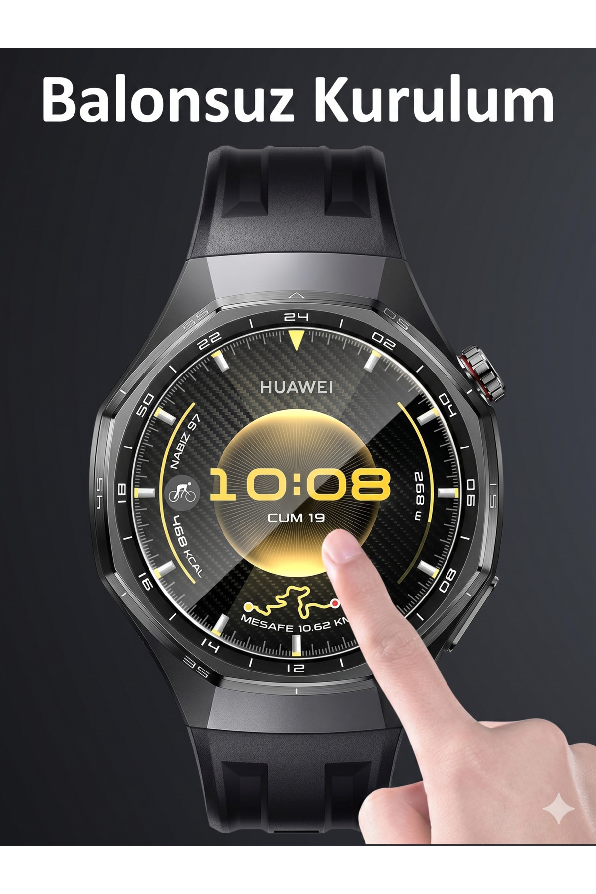 Huawei GT6 Pro 46mm Uyumlu Ekran Koruyucu Aparatlı Kolay Kurulum HD Şeffaf Easy İnstall Temperli Cam