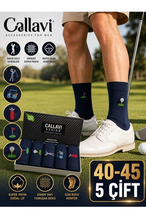 CALLAVI Golf Temalı Nakışlı Süper Penye Erkek Uzun Çorap