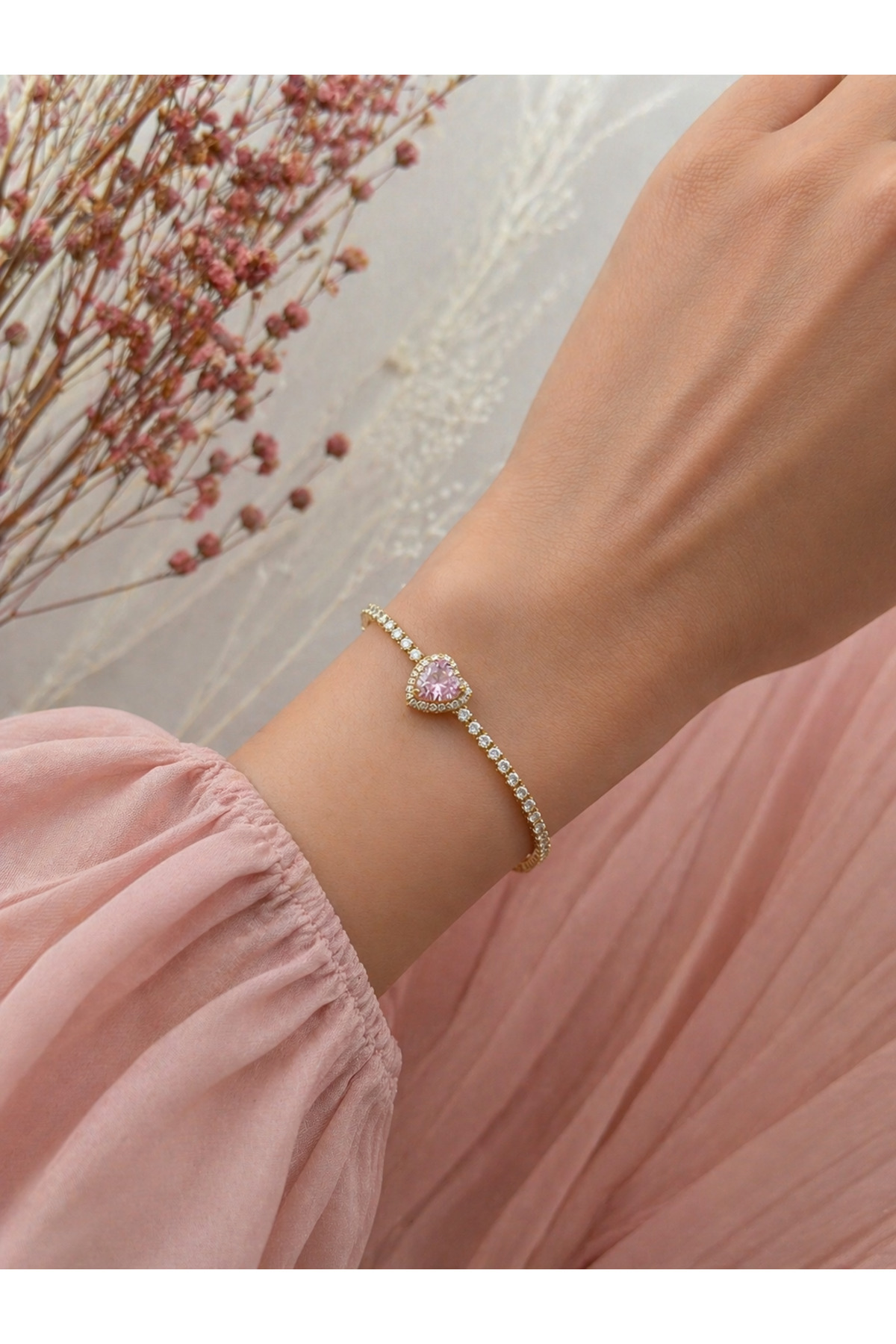Gold Pembe Kalp Bileklik