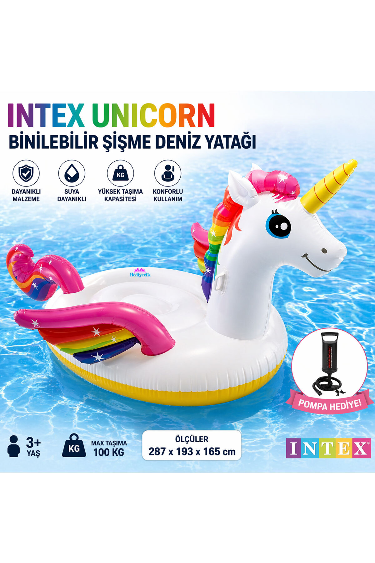 hediyecik Mega Unicorn Island Dev Boy Yetişkin Şişme Havuz Ve