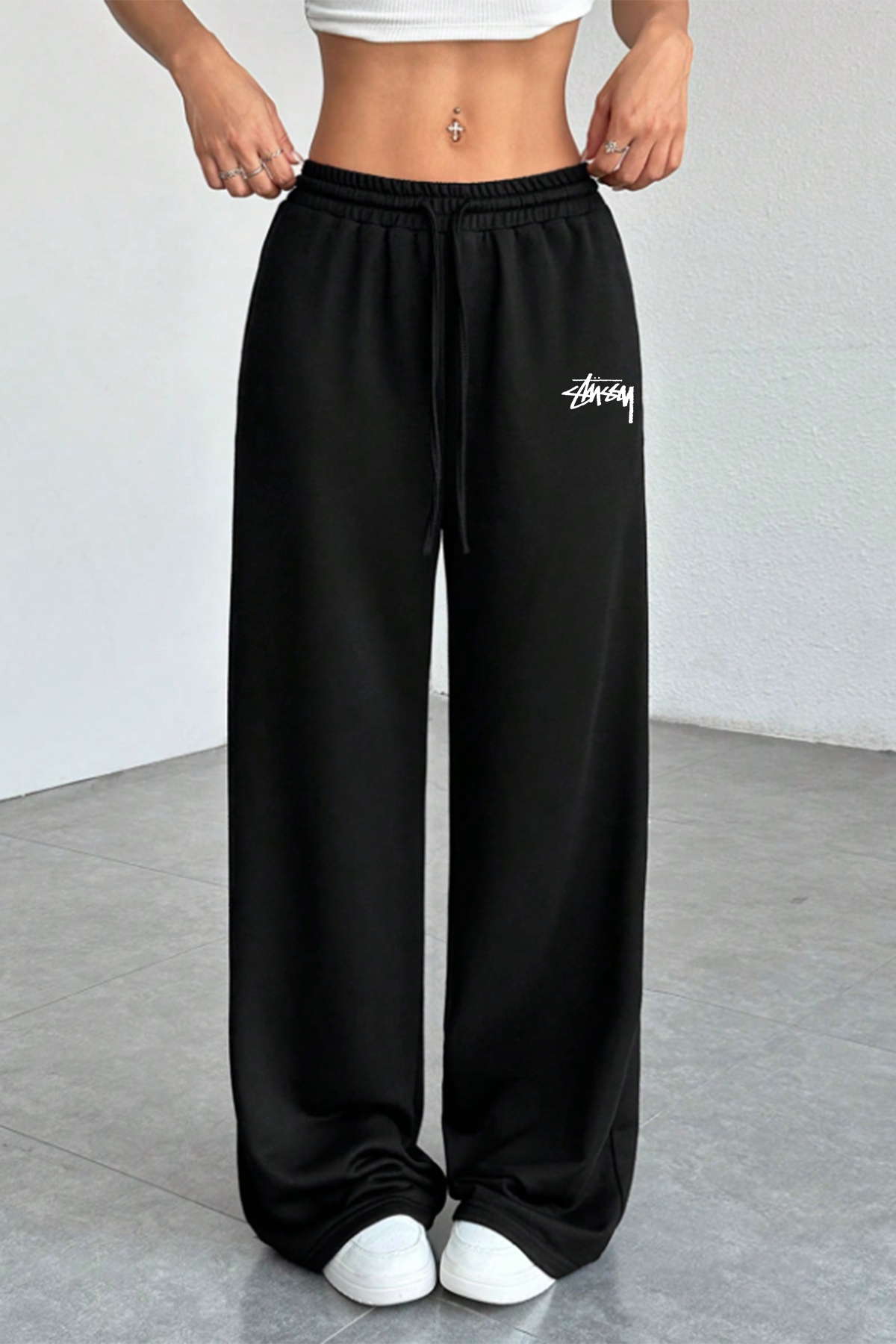 THE RULE Stüssy Baskılı Siyah Bol Paça Yazlık Baggy 3 İplik Esnek Rahat Eşofman Altı RF0673 görsel 3