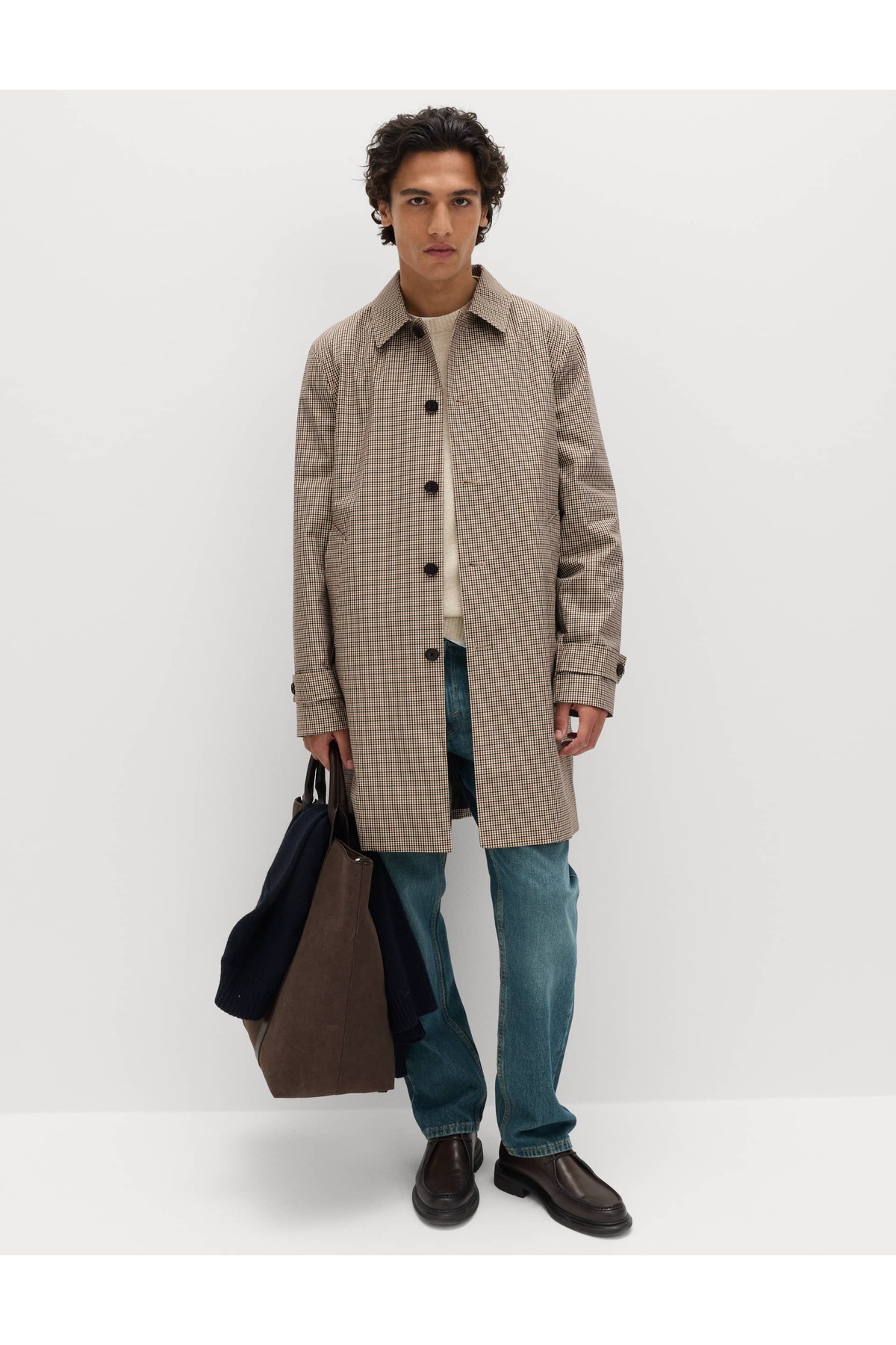 Marks & Spencer Saf Pamuk Ekose Desenli Stormwear Mac Kaban