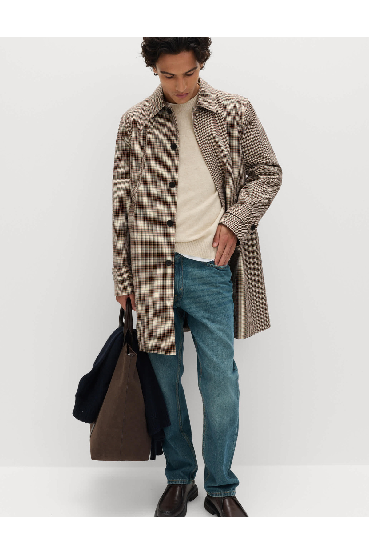 Marks & Spencer Saf Pamuk Ekose Desenli Stormwear Mac Kaban görsel 4