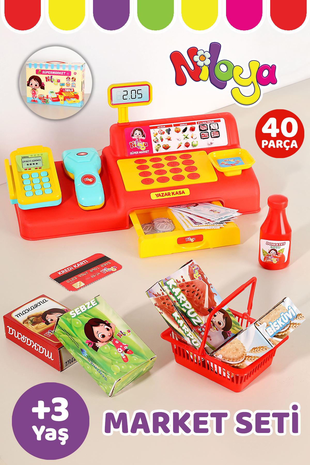 BBYTOYS Niloya Cash Register Toy – Shopping Game Set with Market Cash Register Accessories