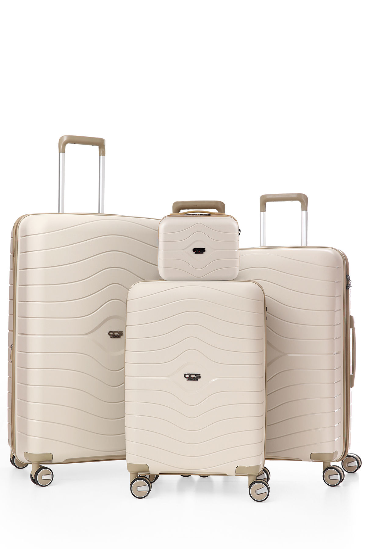 5242 Set of 4 Gusseted Polypropylene Super Flexible Unbreakable Wheeled Suitcase Travel BONE DAMASK