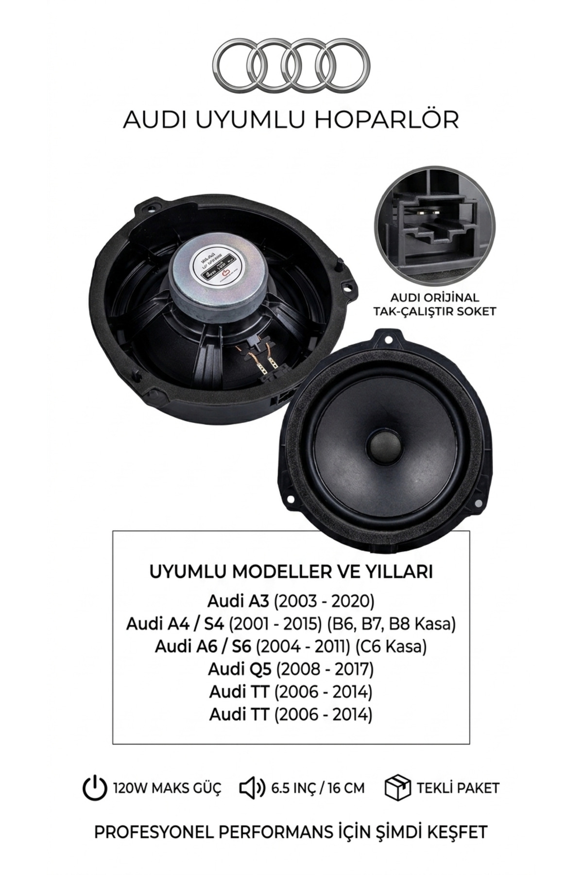 Reyonex Audi A3 A4 A6 Q5 Uyumlu 16cm Ön Arka Kapı Hoparlörü 120W