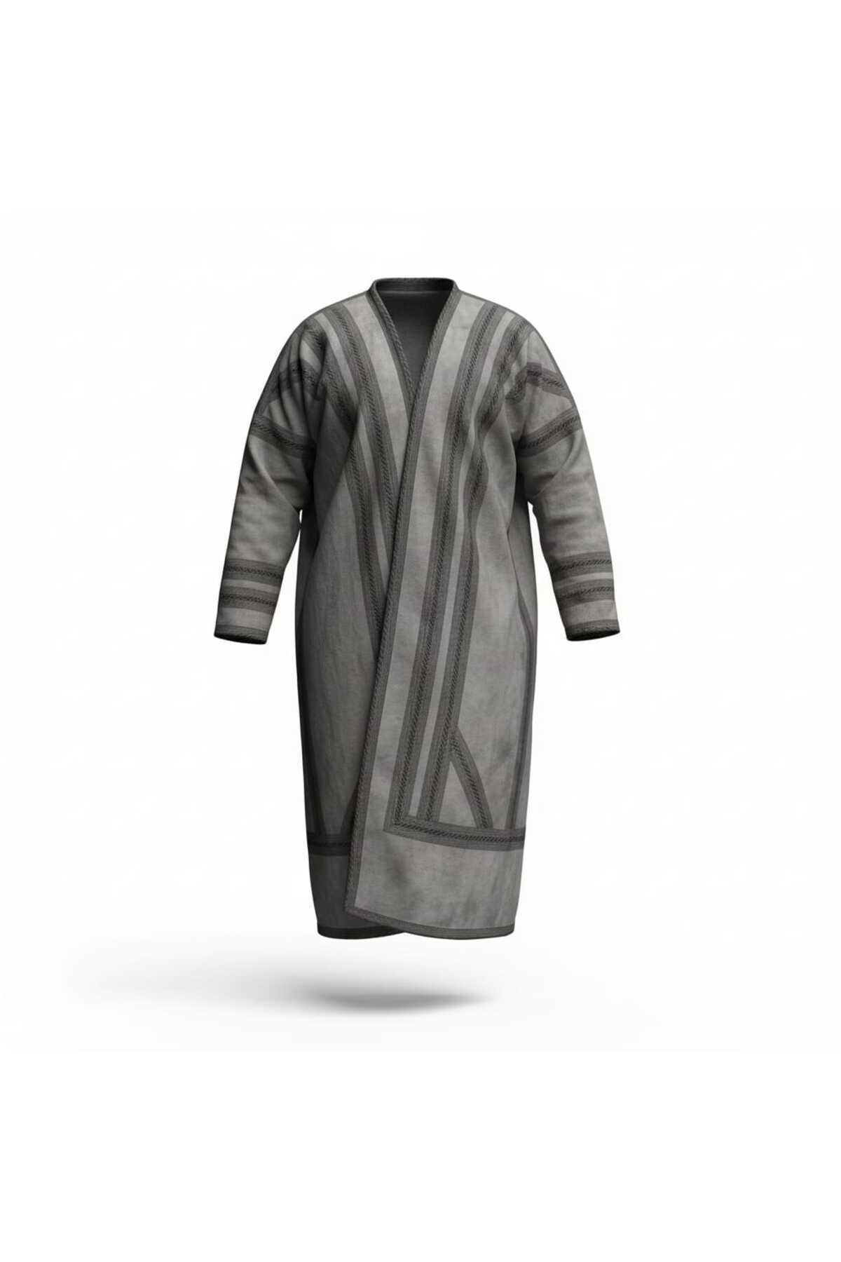 Erkek Uzun Klasik Kürk Palto Görünümlü Kışlık Dış Giyim Unisex — خاکستری erkekkürk — تصویر 5 از 7
