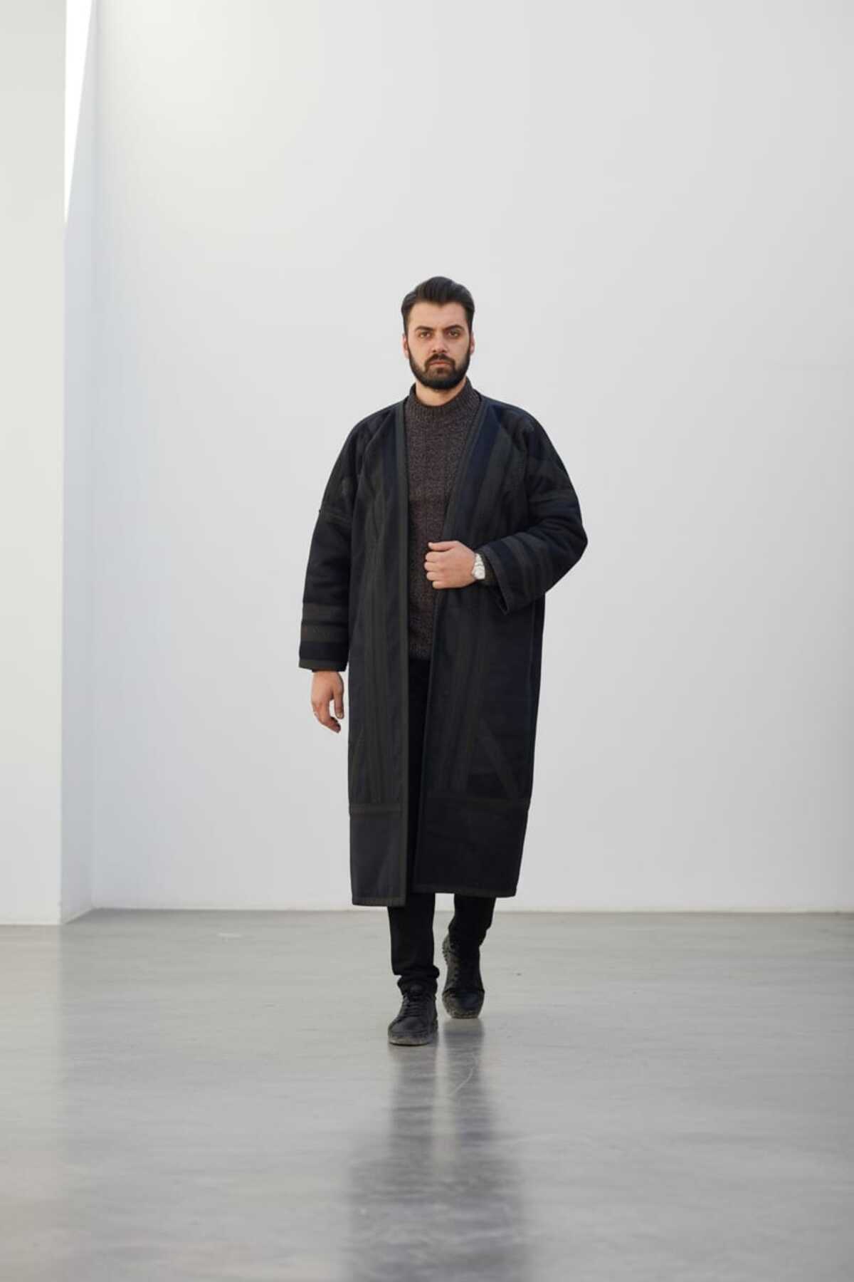 BAW COMPANY Erkek Uzun Klasik Kürk Palto Görünümlü Kışlık Dış Giyim Unisex görsel 3
