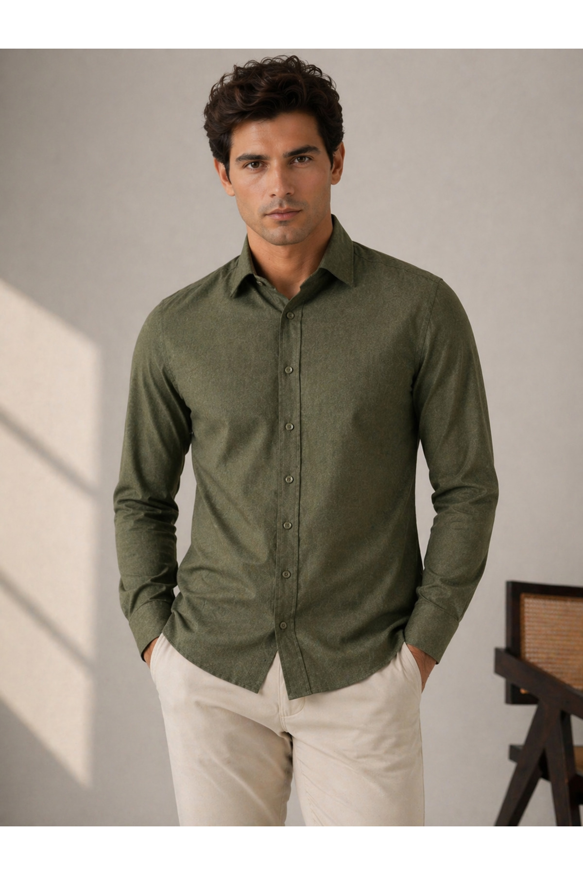 GİYİYORUM Regular Fit Long Sleeve Breathable Anti-Sweat Four Seasons Khaki Men's Shirt