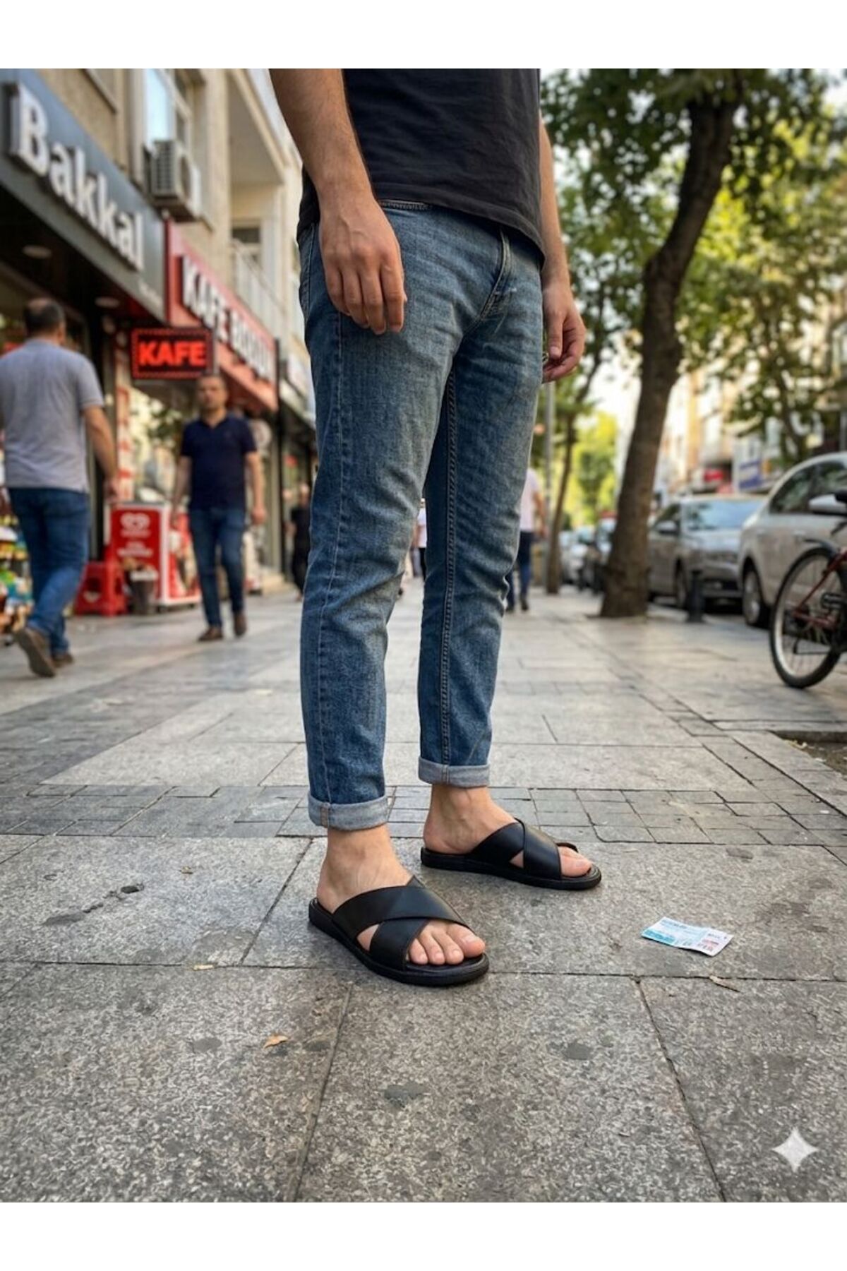 w white stars sports & wear Armalı Deri Terlik ( çapraz ) tatıl yurt okul ceyizlik ev comfort taban baba genç damat terligi medical taban görsel 5