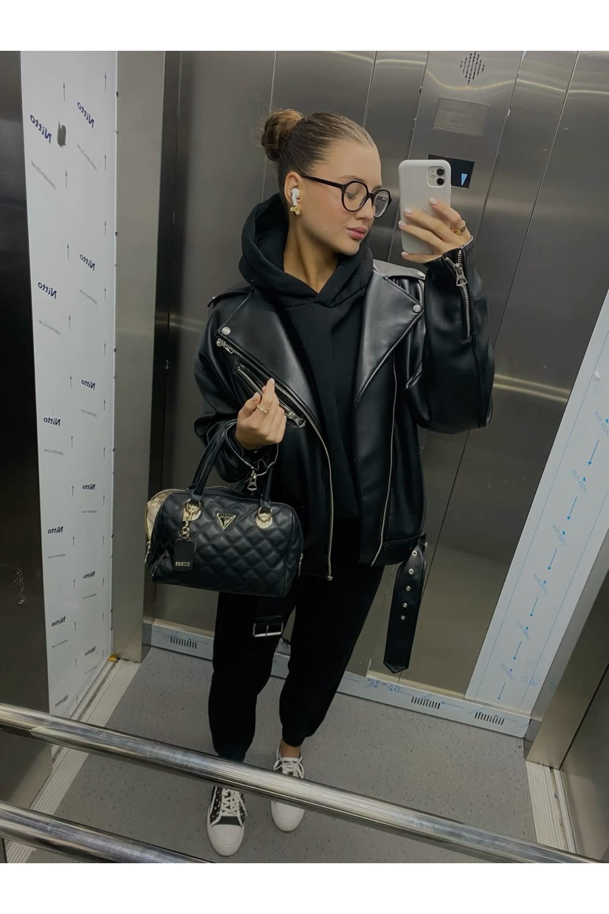Ekim Store Maxi crna kožna jakna sa pojasom, boyfriend stil
