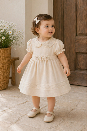My Lusa baby wear Viena %100 Pamuk Vintage Dantel Yaka Kız Bebek Elbise 4227