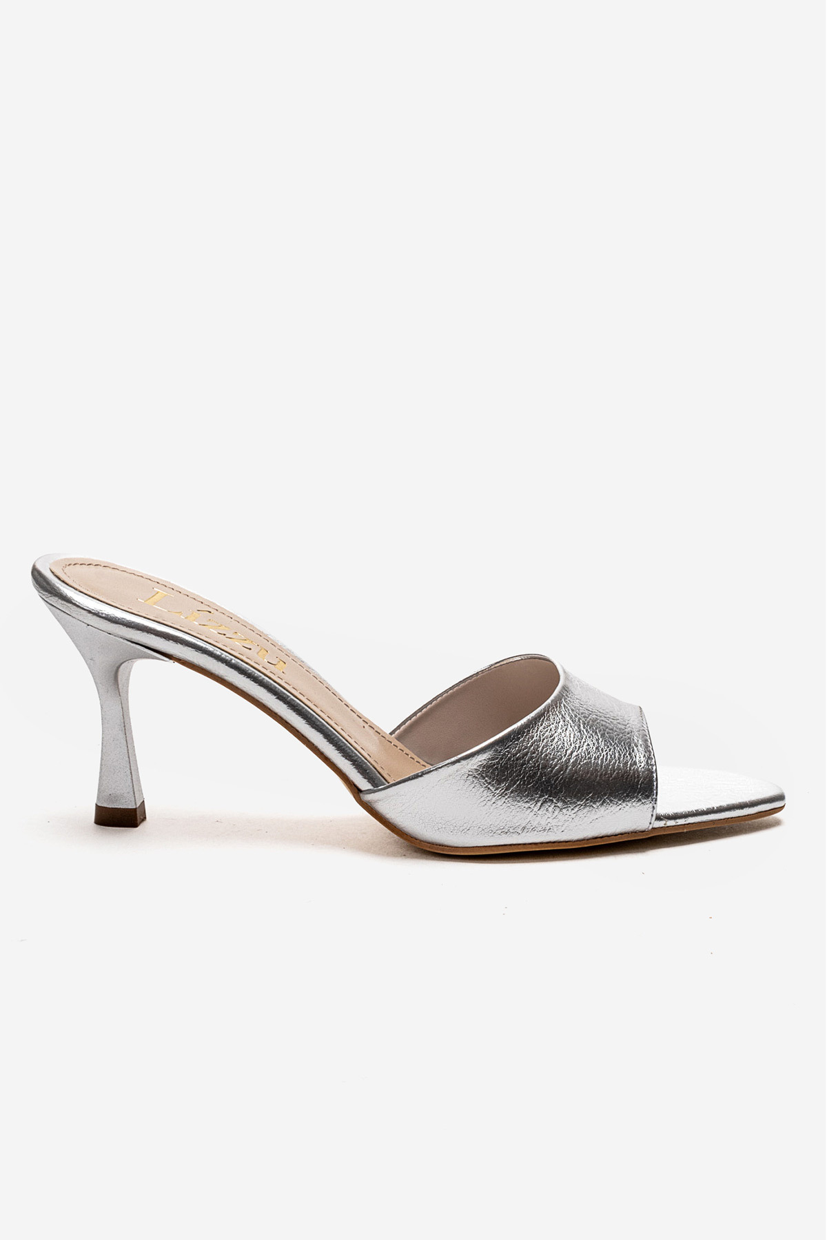 Women's Silver Wrinkled Pointed Toe Heeled Slippers - Leni Casual Stylish Mule Slippers