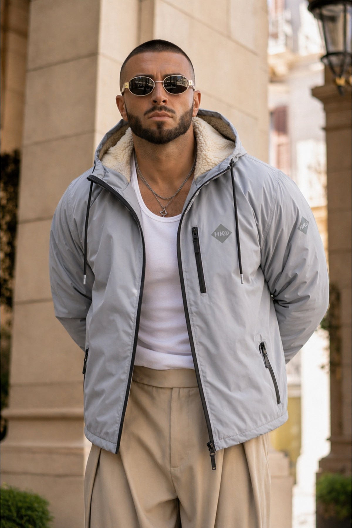 کت بارانی زمستانی سرپوش دار مردانه با آستر خزدار — خاکستری Hacker-1-FurryRaincoat — تصویر 2 از 6