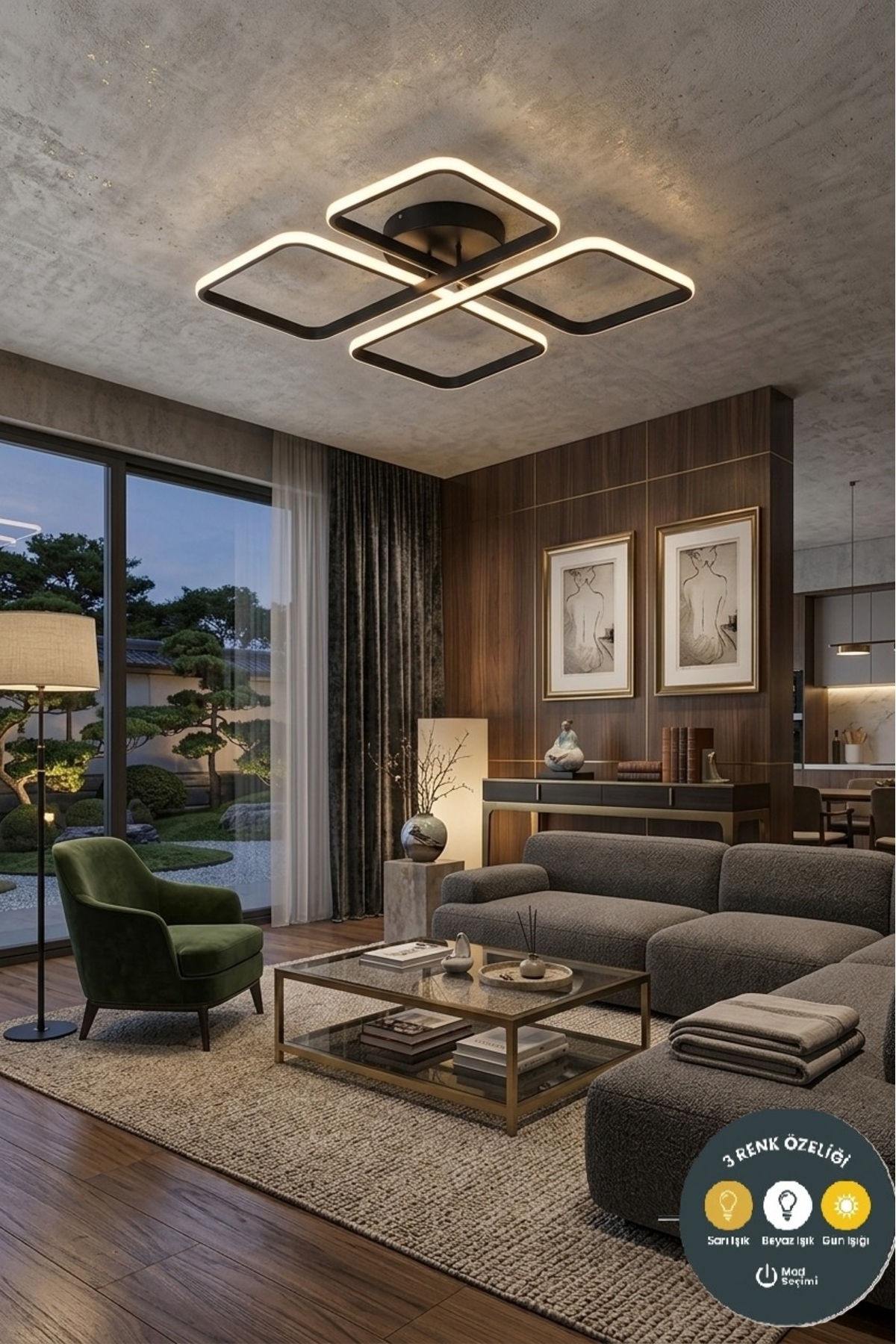 March Decorative Black Plafonyer led Chandelier-4 Pieces Geometric Square 3 Colors with Burning Feature