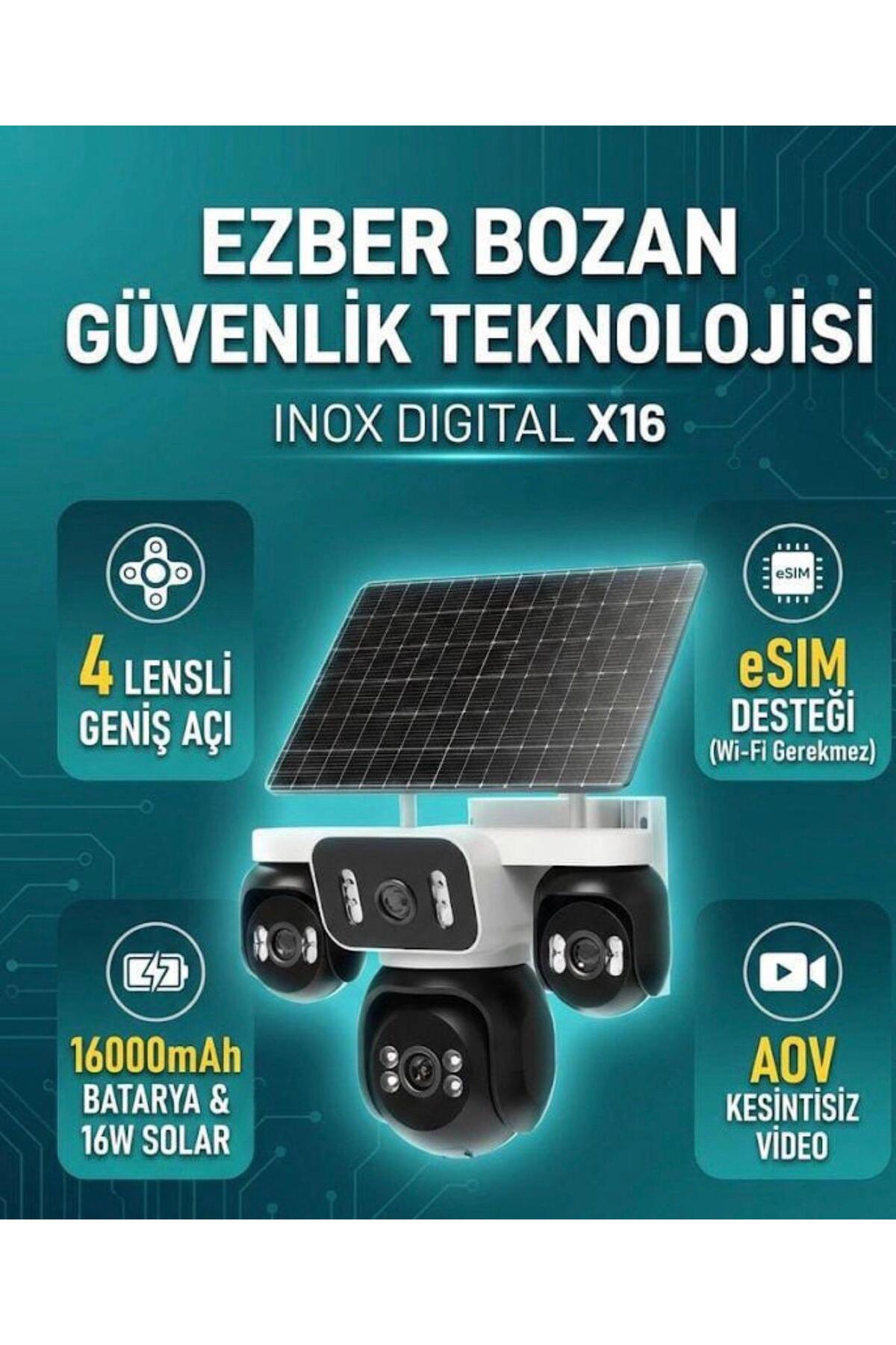 inox İNOX-X16 4 LENS SOLAR ESİM AOV 7/24 KAYIT FULL RENKLİ