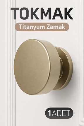Badem10 Özen Zamak (1 Adet) Round Kapı Tokmağı Lüks Metal Titanyum Renk Topuz...